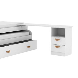 Muemue Escritorio Soporte Cama + Cajonera Aglomerado Blanco Cuero 76,5x202x45