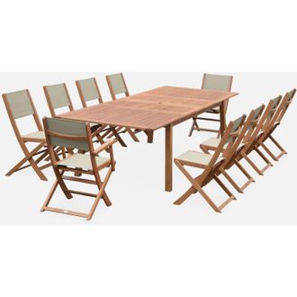 Sweeek Tavolo da giardino estensibile in legno, 10 sedie