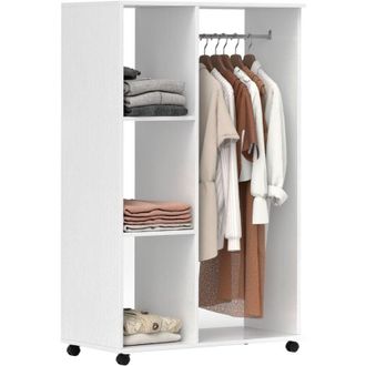 HOMCOM Homcom - Rolling Open Wardrobe Hanging Rail Storage Shelves for Clothes White