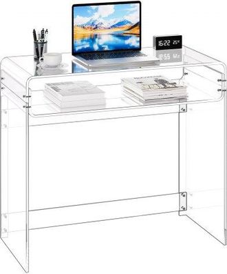 OEM Mesa Auxiliar De Acr&iacute;lico De 2 Niveles Con Estante De Almacenamiento, Mesita De Noche Transparente 40 X 85 X 75 Cm, Escritorio Rectangular Para Sala D