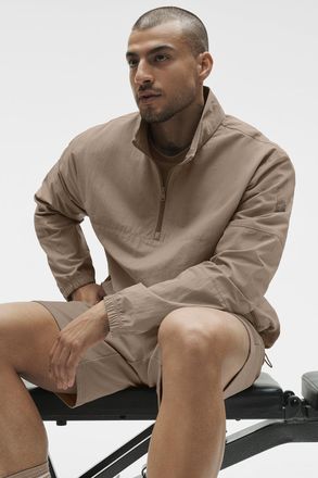 Alo | Light Weight Takeaway Track Pullover Top in Gravel Beige, Size: Large