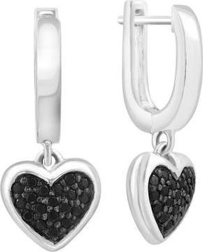 Effy Sterling Silver Pav&eacute; Black Spinel Heart Drop Huggie Hoop Earrings at Nordstrom Rack