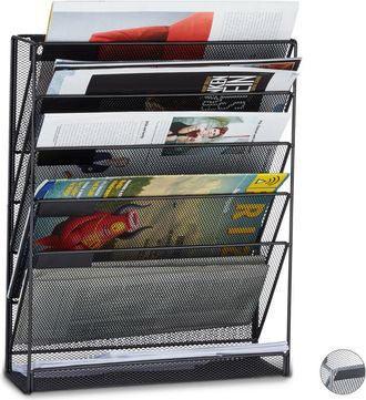 Relaxdays Relaxdays Wall Mount Magazine Rack, A4 Newspaper Stand, Metal Catalogue Holder Basket, HxWxD: 40 x 32 x 10 cm, Black