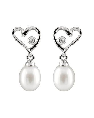 Splendid Pearls Silver 7-7.5Mm Pearl & Cz Earrings
