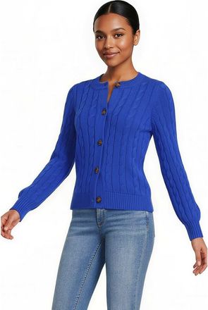 Lands End Drifter Classic Cable Crew Neck Cardigan Sweater in Vibrant Lapis at Nordstrom, Size X-Large P