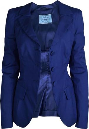 Prada Dames, Jassen, Blauw, Maat: XS Katoen