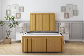 Sloomy Richmond Plush Frame-Mattress - 50 Upholstered Headboard in Mustard | Size: Double
