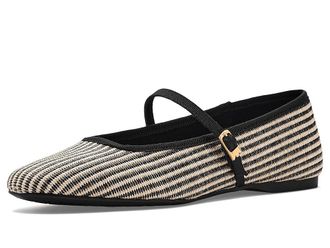 Birdies Hummingbird Mary Jane Two-tone Raffia Womens Dress Flat Shoes Black/Off-white Two Tone Raffia : 6.5 M