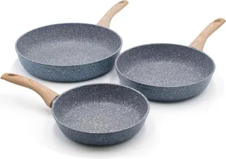 Bisetti 3-piece set, frying pans ø 20, 24, 28 cm Pierre Gourmet natural wood design handles
