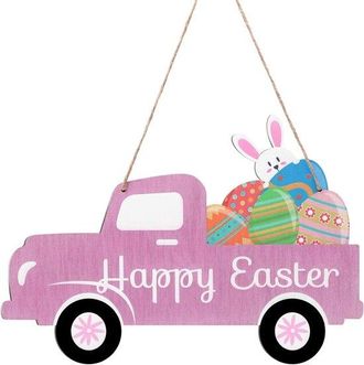 OEM 5 Letreros De Feliz Pascua Para La Puerta: Letrero De Madera Con Cami&oacute;n, Huevos Y Conejo