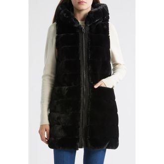 Via Spiga Hooded Quilted Faux Fur Vest in Black at Nordstrom Rack, Size Small
