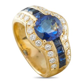Luxury Bazaar 18K Yellow Gold 0.46ct Diamond and Sapphire Ring MF07-100526