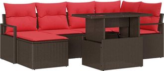 vidaXL Conjunto De Sof&aacute; De Jard&iacute;n 7 Uds. Marr&oacute;n Y Rojo Polirat&aacute;n Vidaxl