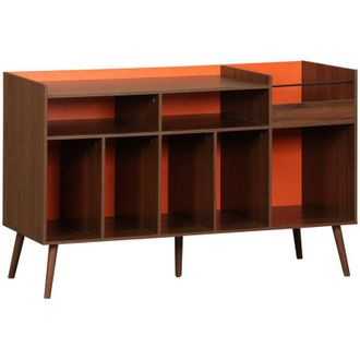 Sweeek Vintage XL bicolor vinyl furniture with wood decor and colored background 130cm orange - Nepal