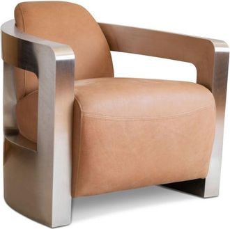 PIB Sill&oacute;n en cuero marr&oacute;n claro y metal cromado