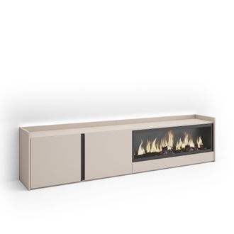 Skraut Home Skraut Home - Mueble Tv, Televisi&oacute;n, Muebles De Sal&oacute;n, Almacenaje, 212x35x50cm, Para Tv Hasta 80, Chimenea El&eacute;ctrica Xxl, Led, Estilo Moderno, Beige