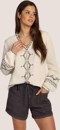 Dylan Isabelle V-Neck Tunic In Vintage White With Black Embroidery