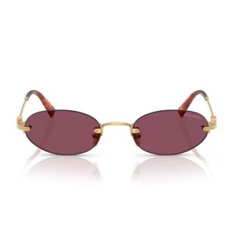 Miu Miu Rimless Gold-Tone Metal Oval Sunglasses with Bordeaux Lenses