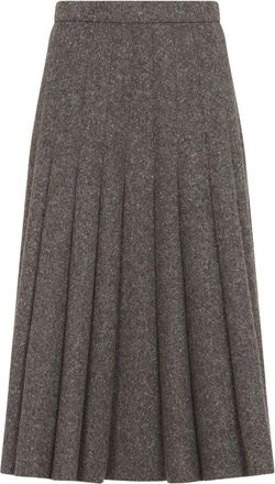 Brunello Cucinelli Donegal Pliss&eacute; Rok - Dames - Midirokken - Bruin - S - Wol - Rokken