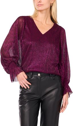 Vince Camuto Metallic Blouson V-Neck Top in Rich Purple at Nordstrom, Size X-Small