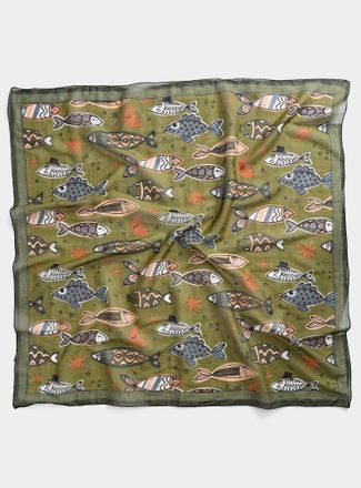 Simons Womens Whimsical school of fish 100% cotton large scarf