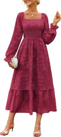 Grace Karin Long Sleeve A-Line Dress Womens Formal Dresses Long Sleeve Swing Dress CL213-1 2XL Burgundy