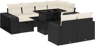 vidaXL Set De Sof&aacute;s De Jard&iacute;n 11 Pzas Y Cojines Rat&aacute;n Sint&eacute;tico Negro Vidaxl