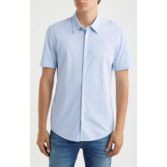 BOSS P-Roan Slim Fit Micropattern Short Sleeve Button-Up Shirt in Light/Pastel Blue at Nordstrom, Size Xx-Large