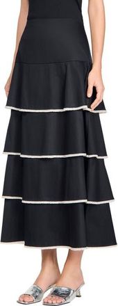 Sandro Long ruffled rhinestone skirt in Black at Nordstrom, Size 34 Eu