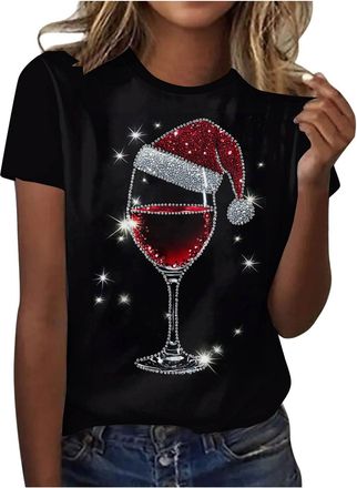 Generic Snakell Womens Christmas T Shirts Ladies Xmas t-Shirts Novelty Funny Holiday Tshirts Snowflake Santa Print Short Sleeves Casual Tunic Christmas Tops L