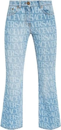 Versace All Over Monogram Flare Denim Jeans, Waist Size 26