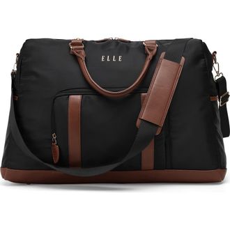 Elle Luxe Journey 30L Twill and Vegan Leather Weekender Duffel Bag in Black at Nordstrom