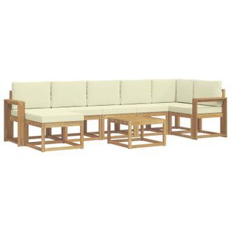 vidaXL Conjunto De Sof&aacute;s De Exterior 8 Pcs Blanco Y Crema Poli&eacute;ster Vidaxl