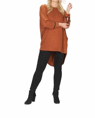 Papillon Textured Oversize Sweater With Leather Look Trim In Rust