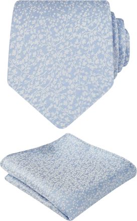 Alizeal Mens 8cm Floral Printed Wedding Party Classic Colorful Necktie with Hanky Set, Light Blue