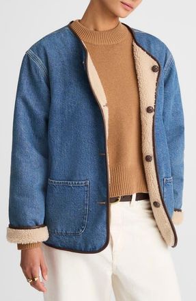 Madewell Denim & Faux Shearling Reversible Jacket in Petersburg Wash at Nordstrom, Size Xx-Large