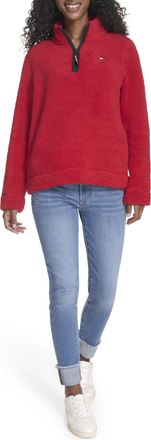 Tommy Hilfiger Womens 1/4 Zip Mockneck Sherpa Soft Pullover, Scarlet, Large