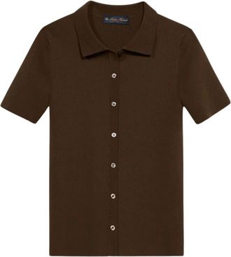 Brooks Brothers Polo-vest met ribbels - Dames - Vesten - Bruin - L - Katoen - Truien & Vesten