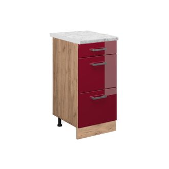 Vicco Mueble Bajo De Cocina R-line, Rojo Burdeos Alto Brillo, 40 Cm Et M&aacute;rmol