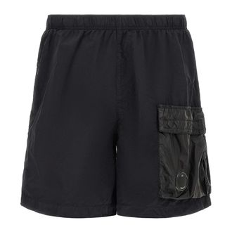 C.P. Company Beachwear, male, Black, Size: L Wrinkled Flatt Nylon Swimsuit