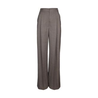 Brunello Cucinelli Womens Taupe Wool Wide Leg Trousers, Size 38