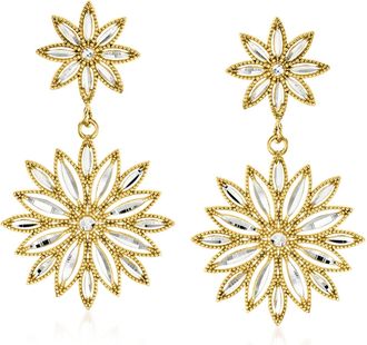 Ross-Simons Italian Sterling Silver and 18kt Gold Over Sterling Flower Drop Earrings