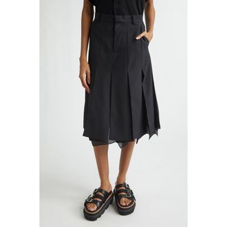 sacai Chalk Stripe Mixed Media Skirt in Black at Nordstrom, Size 1