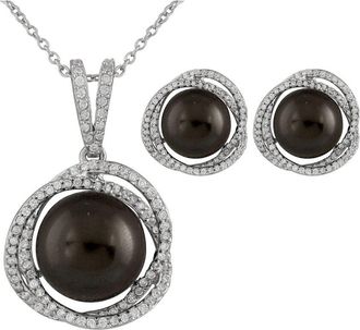 Splendid Pearls Silver 10Mm Pearl Cz Set