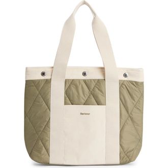Barbour Healy Mixed Media Tote in Bleached Olive at Nordstrom