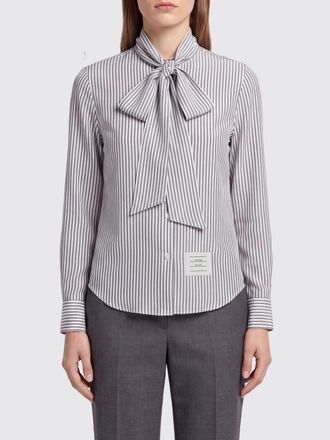 Thom Browne Camicia a righe in seta con collo a fusciacca e orlo curvo