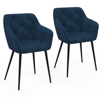 IDMarket Set di 2 sedie da pranzo, poltrone imbottite LYA in velluto blu petrolio