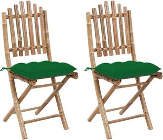 vidaXL Sillas De Jard&iacute;n Plegables Con Cojines 2 Unidades Bamb&uacute; Vidaxl