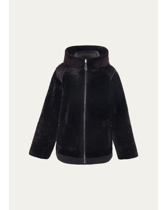 Gorski Select Textured Shearling Lamb Hooded Jacket