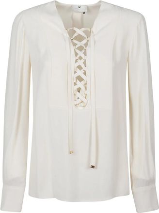 Elisabetta Franchi Georgette blouse met vetersluiting - Dames - Blouses - Beige - XL - Overhemden